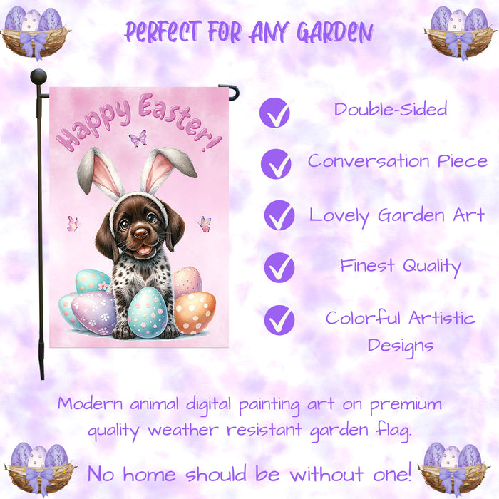 German Shorthaired Pointer Dog Spring Easter Garden Flag Puppy Eggs Yard Décor 12x18 Inch Single Side and Double Sided