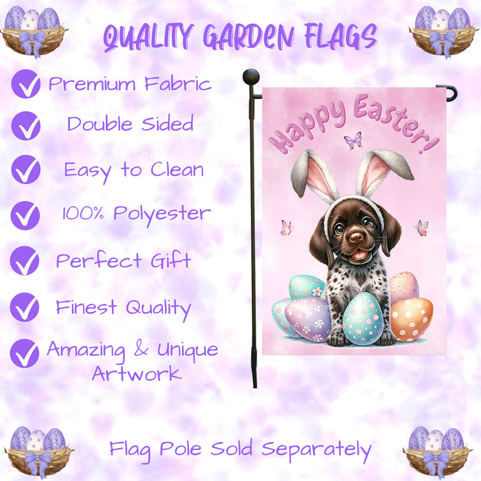 German Shorthaired Pointer Dog Spring Easter Garden Flag Puppy Eggs Yard Décor 12x18 Inch Single Side and Double Sided