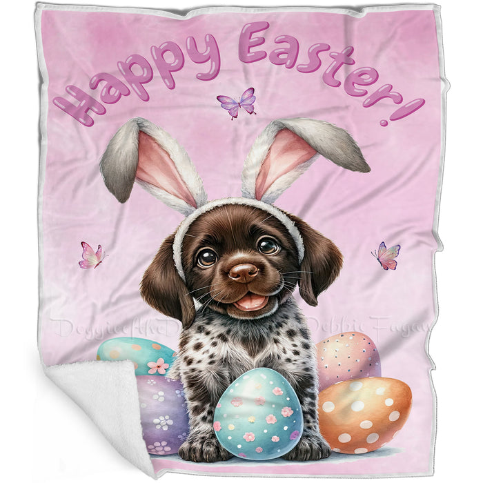 Easter Egg Hunt German Shorthaired with Bunny Ears Happy Easter Holiday Blanket, EGHNTBLNKTDG00049