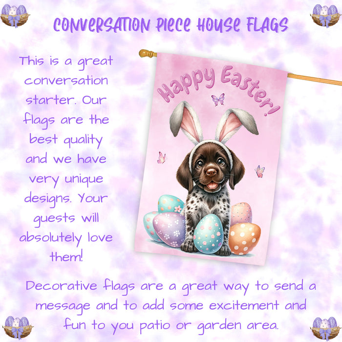 German Shorthaired Pointer Easter Puppy House Flag Spring Garden Outdoor Décor 28x40 Inch Double-Sided