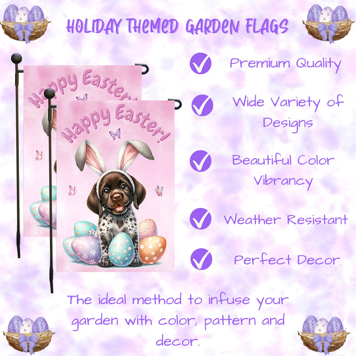 German Shorthaired Pointer Dog Spring Easter Garden Flag Puppy Eggs Yard Décor 12x18 Inch Single Side and Double Sided