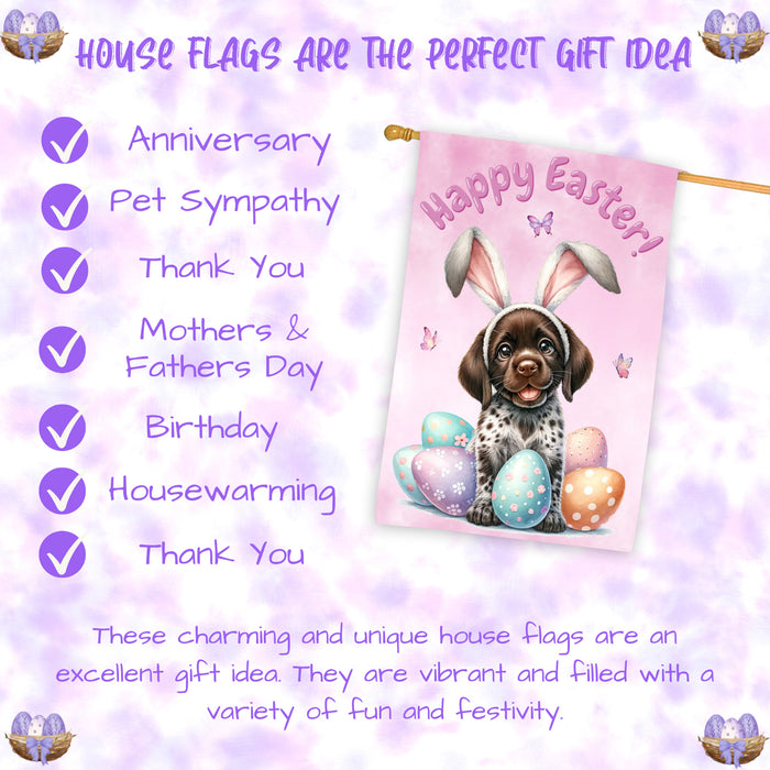 German Shorthaired Pointer Easter Puppy House Flag Spring Garden Outdoor Décor 28x40 Inch Double-Sided