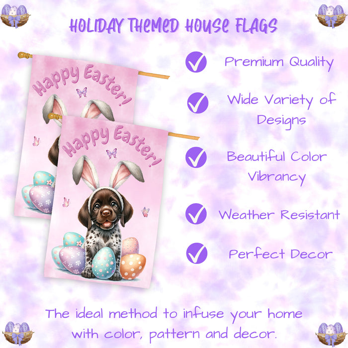 German Shorthaired Pointer Easter Puppy House Flag Spring Garden Outdoor Décor 28x40 Inch Double-Sided