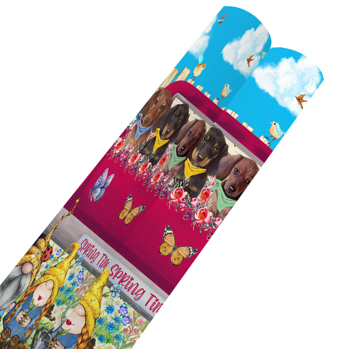 Dachshund Dogs Flower Explosion with Gnomes Pink Truck Gift Wrapping Paper 58"x 23"