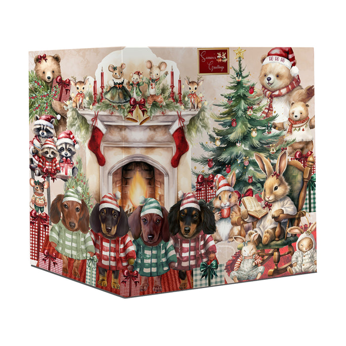 Dachshund Dog Gift Wrapping Paper - Winter Furry Friends - 58"x 23"