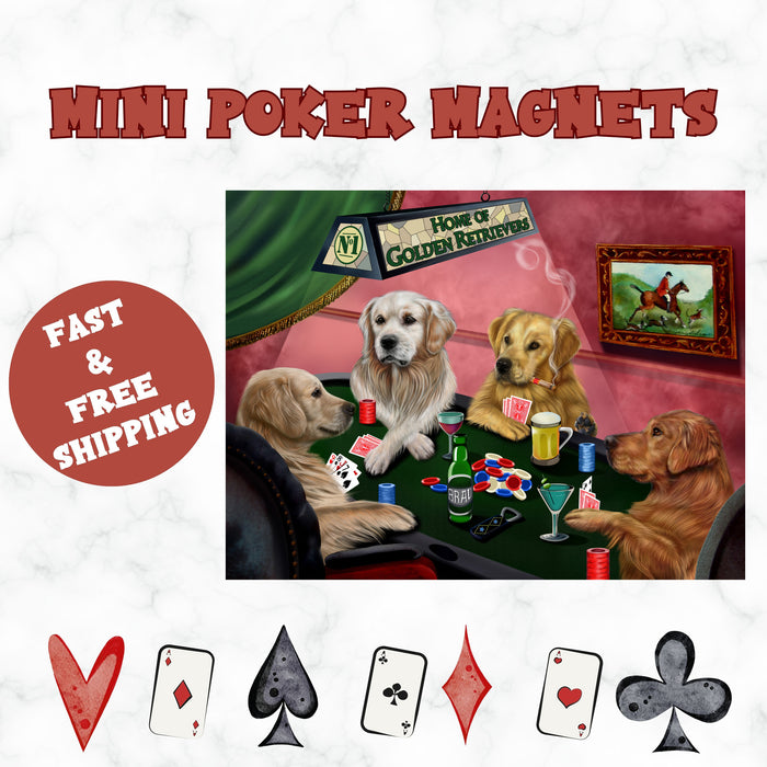 Home Of Golden Retrievers 4 Dogs Playing Poker Magnet Mini (3.5" x 2")