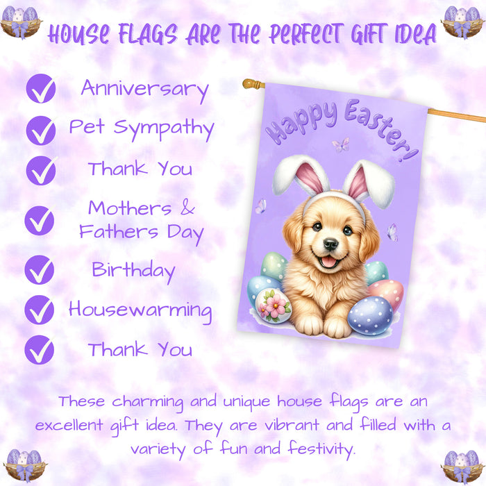Golden Retriever Dog Easter House Flag Puppy Eggs Spring Outdoor Yard Décor 28x40 Inch Double-Sided