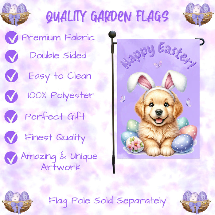 Golden Retriever Happy Easter Puppy Garden Flag Eggs Spring Outdoor Lawn Décor 12x18 Inch Single Side and Double Sided
