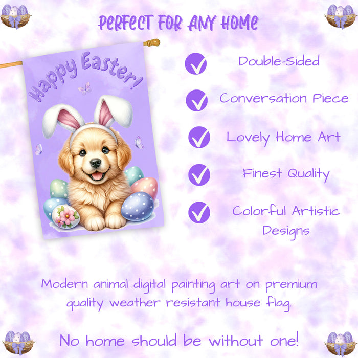 Golden Retriever Dog Easter House Flag Puppy Eggs Spring Outdoor Yard Décor 28x40 Inch Double-Sided