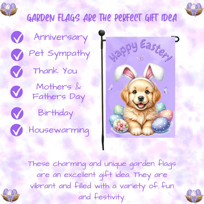 Golden Retriever Happy Easter Puppy Garden Flag Eggs Spring Outdoor Lawn Décor 12x18 Inch Single Side and Double Sided