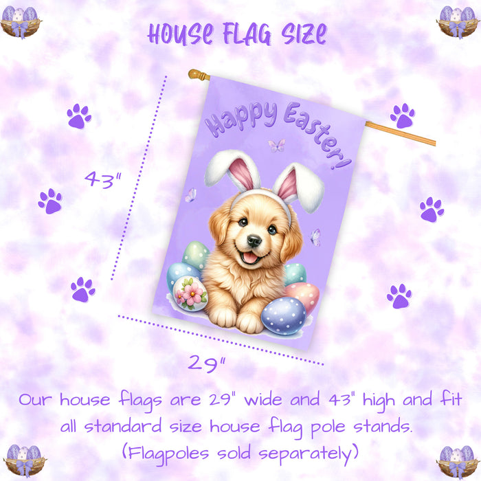 Golden Retriever Dog Easter House Flag Puppy Eggs Spring Outdoor Yard Décor 28x40 Inch Double-Sided