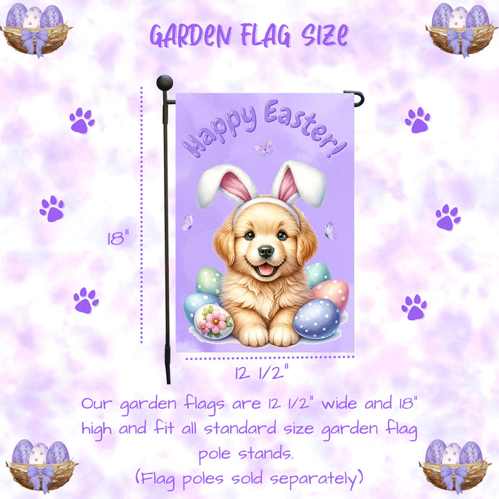 Golden Retriever Happy Easter Puppy Garden Flag Eggs Spring Outdoor Lawn Décor 12x18 Inch Single Side and Double Sided
