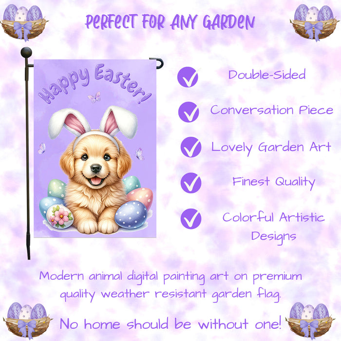 Golden Retriever Happy Easter Puppy Garden Flag Eggs Spring Outdoor Lawn Décor 12x18 Inch Single Side and Double Sided
