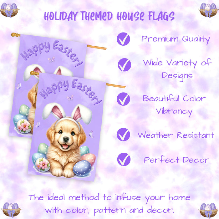 Golden Retriever Dog Easter House Flag Puppy Eggs Spring Outdoor Yard Décor 28x40 Inch Double-Sided