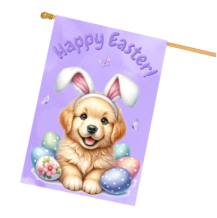 Golden Retriever Dog Easter House Flag Puppy Eggs Spring Outdoor Yard Décor 28x40 Inch Double-Sided
