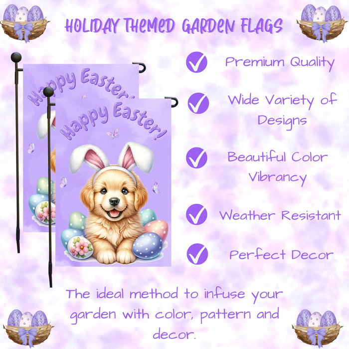 Golden Retriever Happy Easter Puppy Garden Flag Eggs Spring Outdoor Lawn Décor 12x18 Inch Single Side and Double Sided