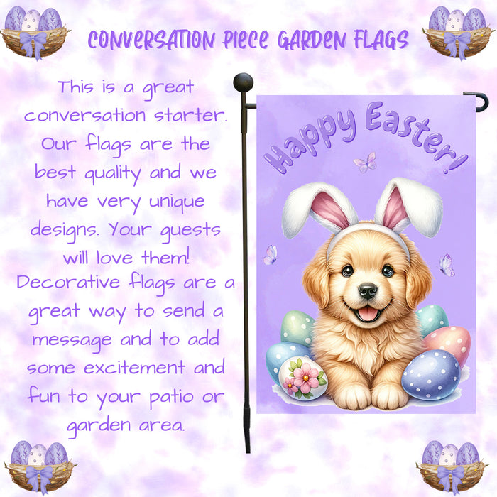 Golden Retriever Happy Easter Puppy Garden Flag Eggs Spring Outdoor Lawn Décor 12x18 Inch Single Side and Double Sided