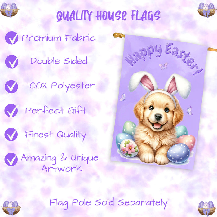 Golden Retriever Dog Easter House Flag Puppy Eggs Spring Outdoor Yard Décor 28x40 Inch Double-Sided