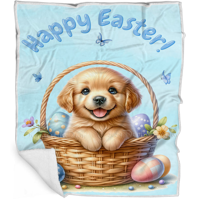 Easter Egg Hunt Golden Retriever with Bunny Ears Happy Easter Holiday Blanket, EGHNTBLNKTDG00050