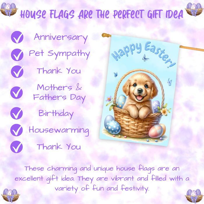 Golden Retriever Dog Easter House Flag Spring Home Yard Outdoor Décor Gifts 28x40 Inch Double-Sided