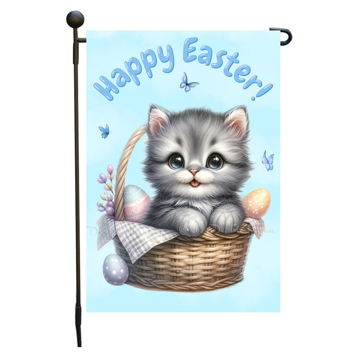 Easter Gray Cat Garden Flag, Cute Happy Easter, Egg Hunt Basket, Personalized Double Sided Flag Yard Outdoor Decoration, EGHNT00032