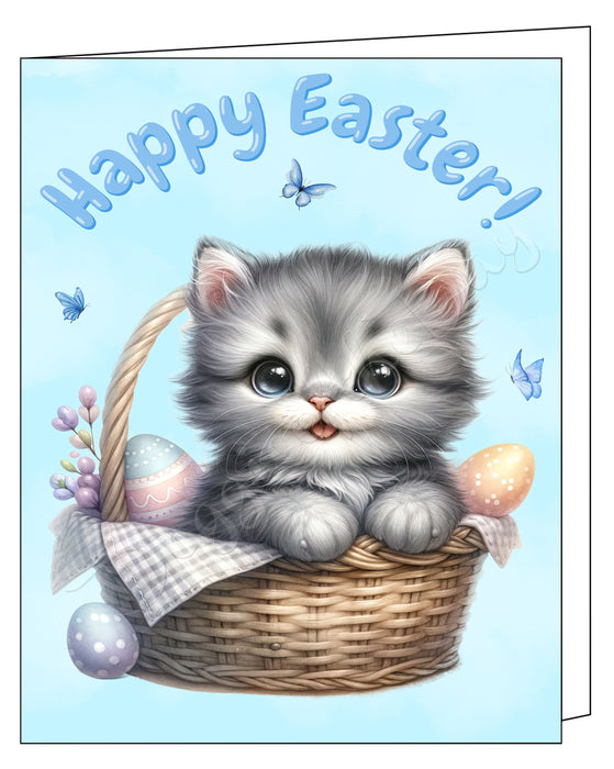 Happy Easter Gray Cat Greeting Cards, Spring Holiday Notecards Blank Inside Envelopes Included, Unique Easter Egg Cards for Cat Lovers