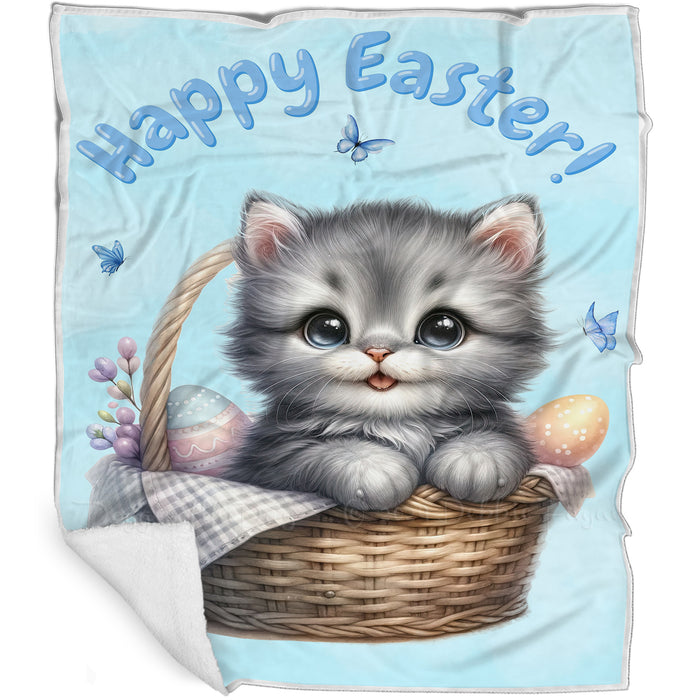 Easter Egg Hunt Gray Cat Happy Easter Holiday Blanket EGHNTBLK032