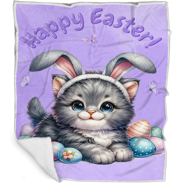 Easter Egg Hunt Gray Cat Happy Easter Holiday Blanket EGHNTBLK033
