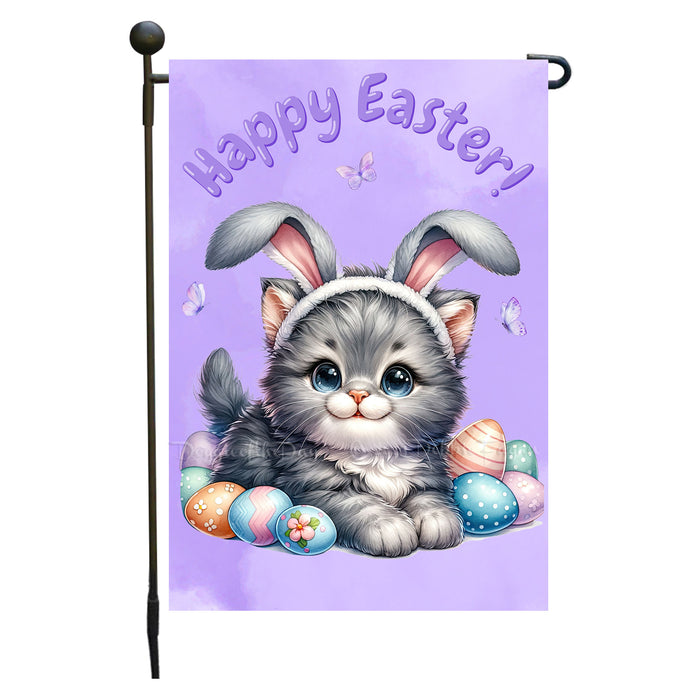 Easter Gray Cat Garden Flag, Cute Happy Easter, Egg Hunt Basket, Personalized Double Sided Flag Yard Outdoor Decoration, EGHNT00033