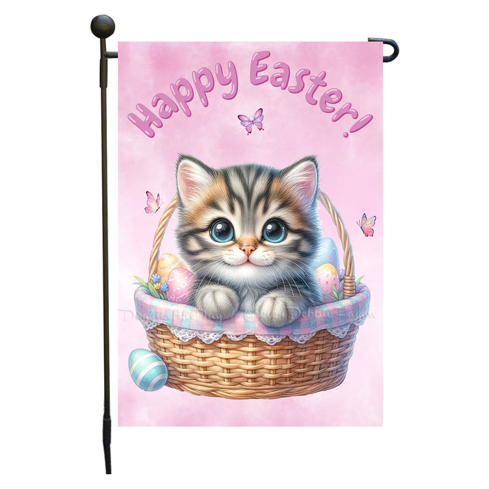 Easter Gray Tabby Cat Garden Flag, Cute Happy Easter, Egg Hunt Basket, Personalized Double Sided Flag Yard Outdoor Decoration, EGHNT00034