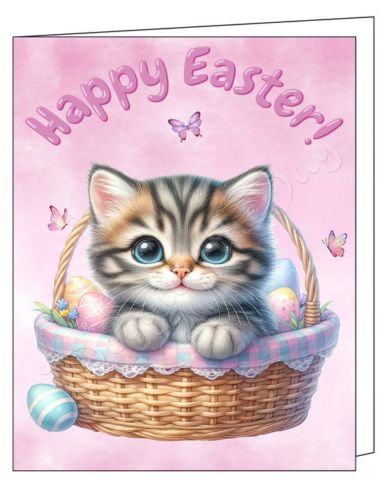 Happy Easter Gray Tabby Cat Greeting Cards, Spring Holiday Notecards Blank Inside Envelopes Included, Unique Easter Egg Cards for Cat Lovers