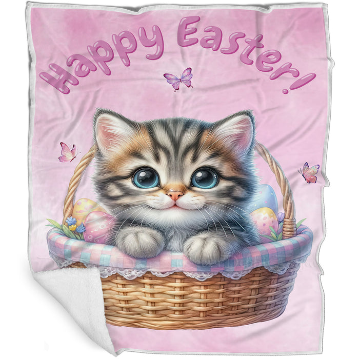 Easter Egg Hunt Gray Tabby Cat Happy Easter Holiday Blanket EGHNTBLK034