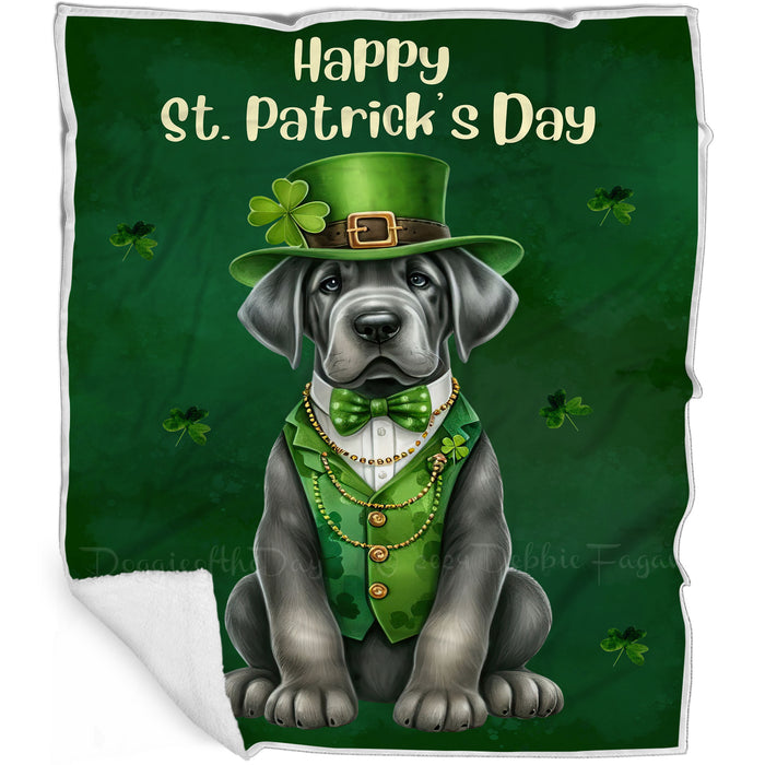 Great Dane St. Patrick's Irish Dog Blanket, Irish Woof Warmth, Fleece, Woven, Sherpa Blankets, Puppy with Hats, Gifts for Pet Lovers