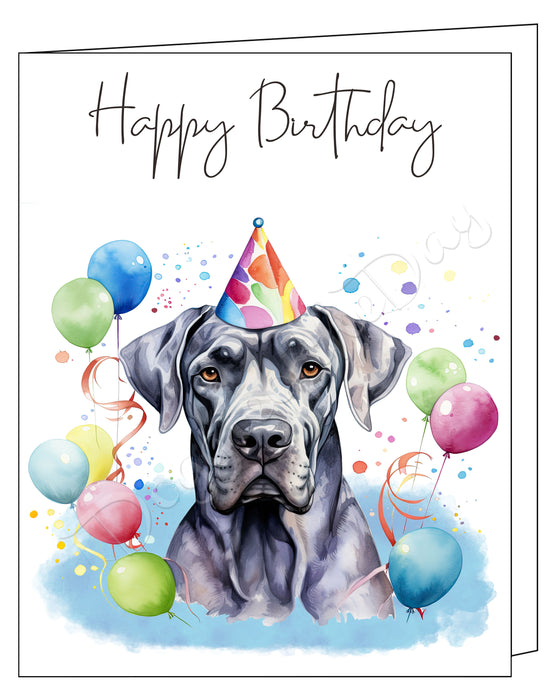 Happy Birthday Greeting Cards Great Dane - Cute Note Cards for Dog Lovers - Blank Inside Envelope Included, GCHB00164