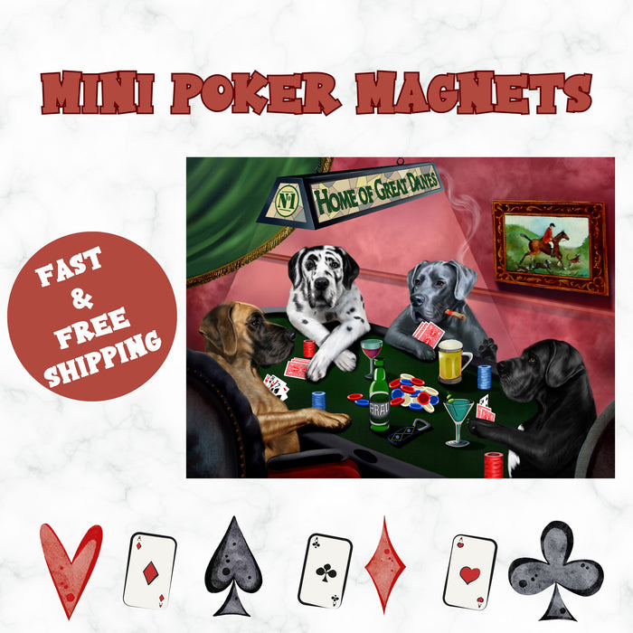 Home of Great Danes 4 Dogs Playing Poker Magnet