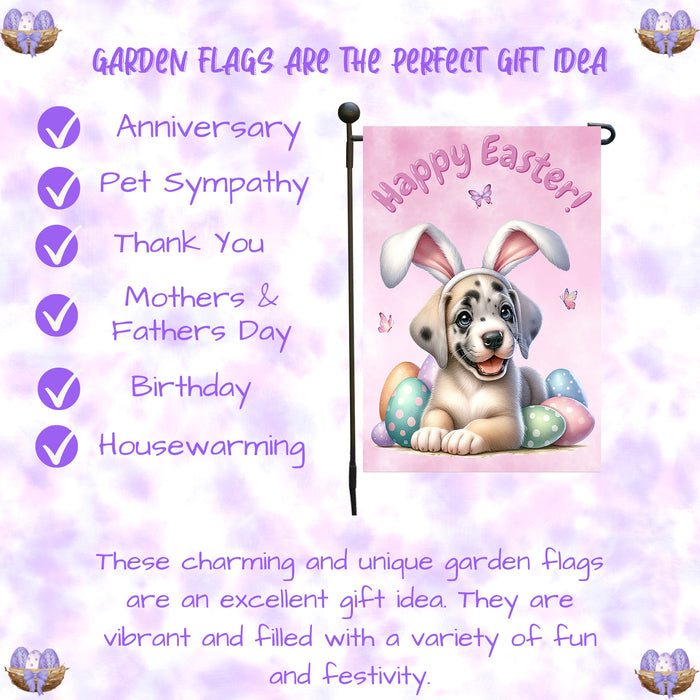 Great Dane Dog Easter Gift Garden Flag Cute Puppy Eggs Spring Yard Outdoor Décor 12x18 Inch Single Side and Double Sided