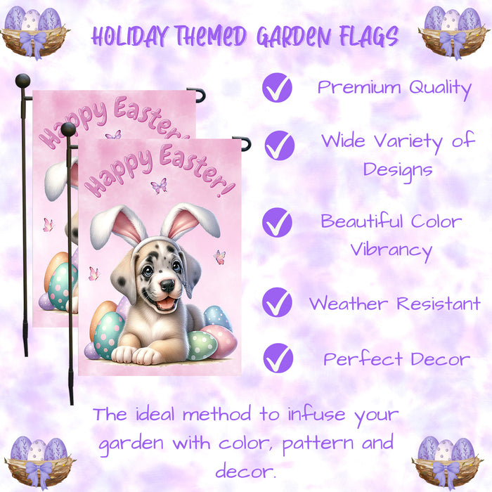 Great Dane Dog Easter Gift Garden Flag Cute Puppy Eggs Spring Yard Outdoor Décor 12x18 Inch Single Side and Double Sided