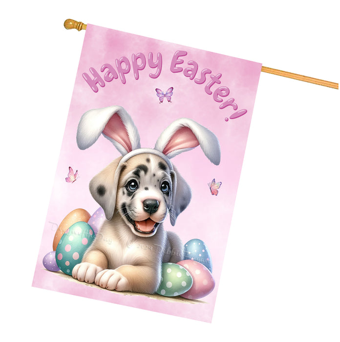 Great Dane Spring Easter House Flag Puppy Eggs Outdoor Seasonal Decorative Flag 28x40 Inch Double-Sided