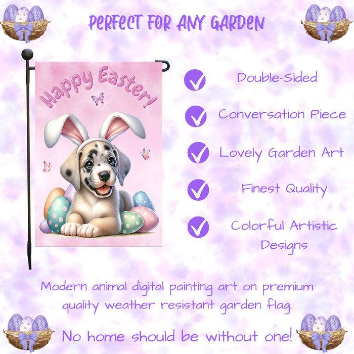 Great Dane Dog Easter Gift Garden Flag Cute Puppy Eggs Spring Yard Outdoor Décor 12x18 Inch Single Side and Double Sided