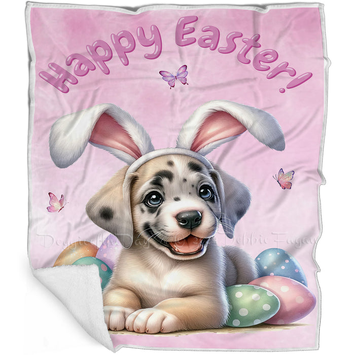 Easter Egg Hunt Great Dane  with Bunny Ears Happy Easter Holiday Blanket, EGHNTBLNKTDG00053