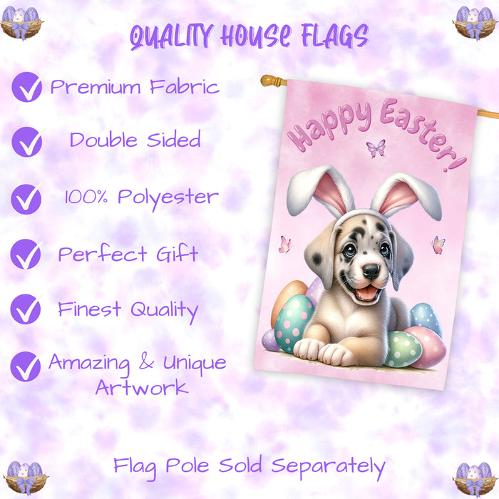 Great Dane Spring Easter House Flag Puppy Eggs Outdoor Seasonal Decorative Flag 28x40 Inch Double-Sided