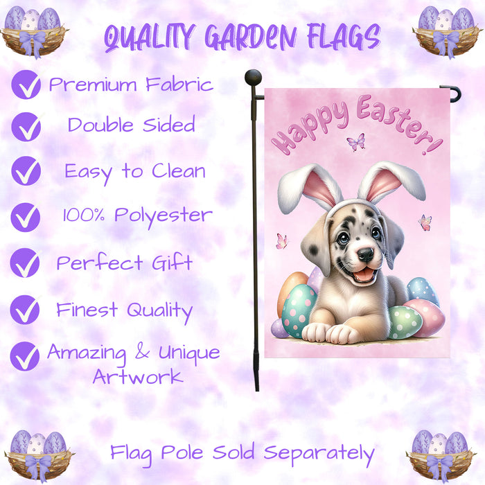 Great Dane Dog Easter Gift Garden Flag Cute Puppy Eggs Spring Yard Outdoor Décor 12x18 Inch Single Side and Double Sided