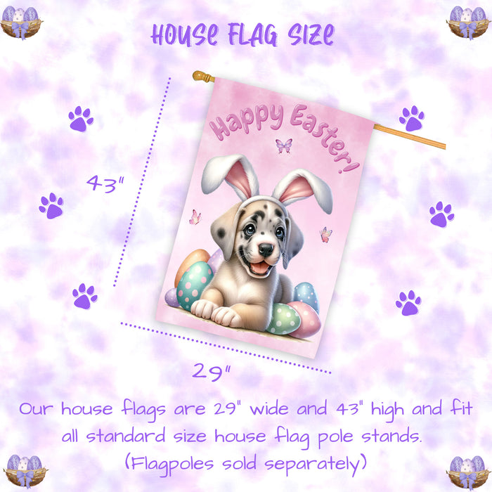 Great Dane Spring Easter House Flag Puppy Eggs Outdoor Seasonal Decorative Flag 28x40 Inch Double-Sided