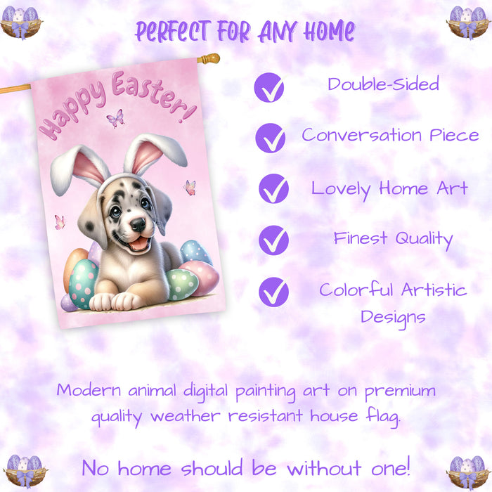 Great Dane Spring Easter House Flag Puppy Eggs Outdoor Seasonal Decorative Flag 28x40 Inch Double-Sided