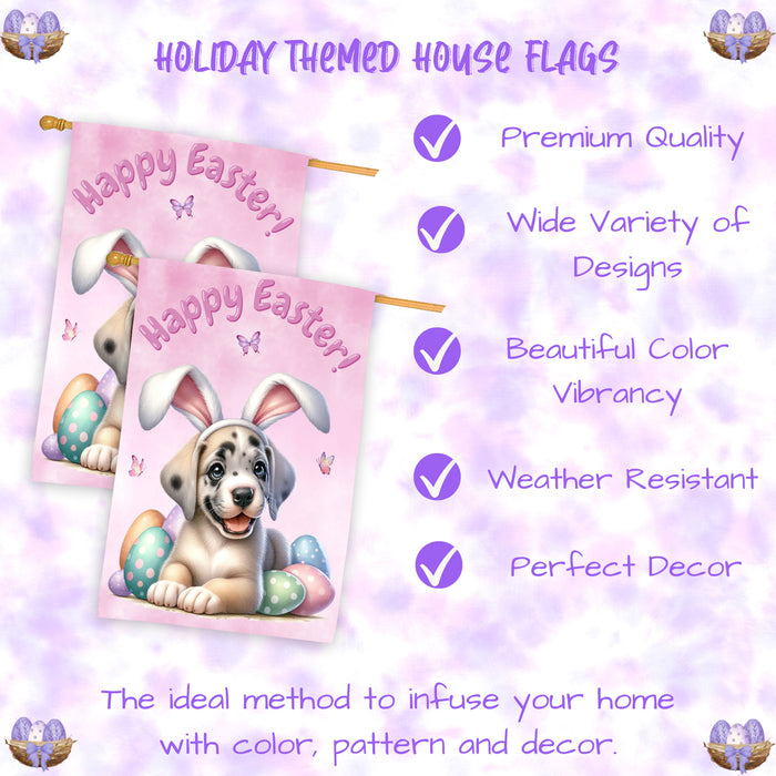 Great Dane Spring Easter House Flag Puppy Eggs Outdoor Seasonal Decorative Flag 28x40 Inch Double-Sided