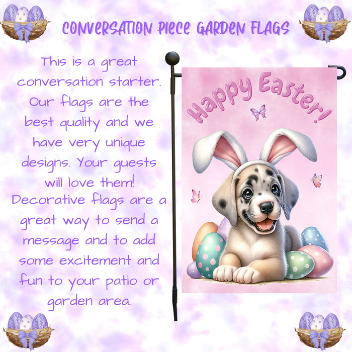 Great Dane Dog Easter Gift Garden Flag Cute Puppy Eggs Spring Yard Outdoor Décor 12x18 Inch Single Side and Double Sided