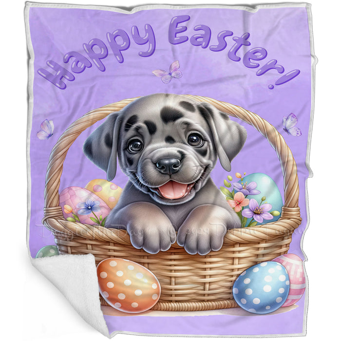 Easter Egg Hunt Great Dane with Bunny Ears Happy Easter Holiday Blanket, EGHNTBLNKTDG00052