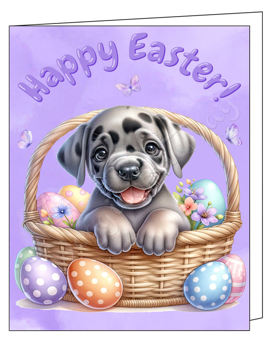 Happy Easter Great Dane Greeting Cards, Spring Holiday Notecards Blank Inside Envelopes Included, Unique Easter Egg Cards for Dog Lovers