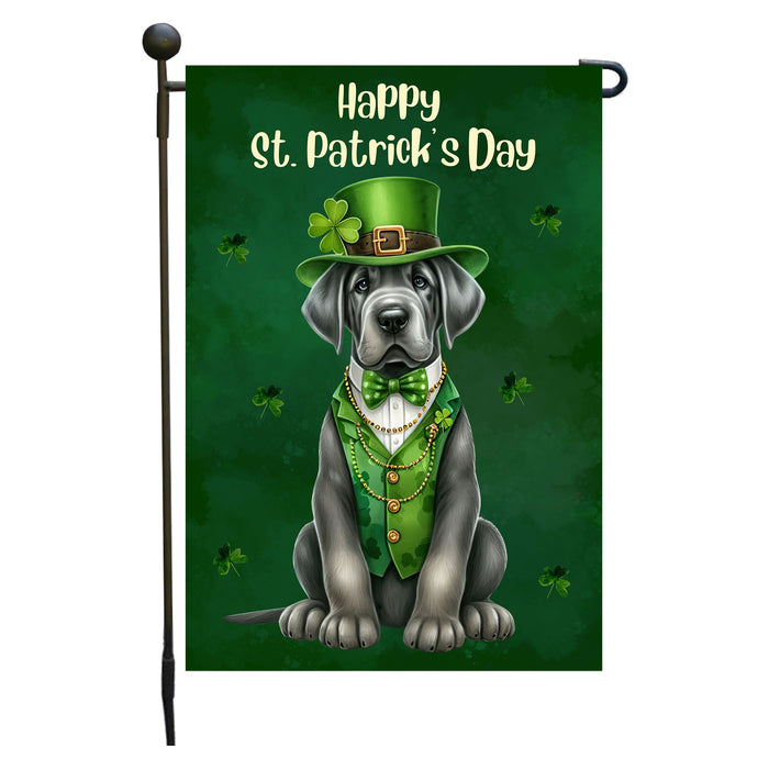 Great Dane Dog St Patricks Day Garden Flag 12 x 18 Inch Lucky Clover Yard Decor