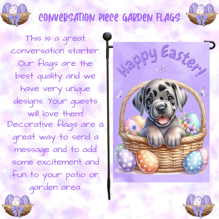 Great Dane Dog Farmhouse Easter Garden Flag Puppy Eggs Porch Yard Outdoor Décor 12x18 Inch Single Side and Double Sided